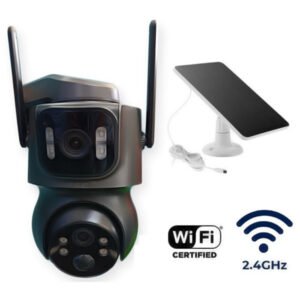 Cámara IP Wi-Fi solar de doble lente PTZ de 6 MP NTSE NT-TQS7 con carcasa de color NEGRO y PANEL SOLAR incluido