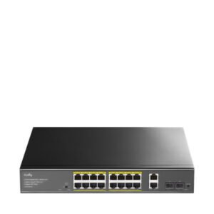 Conmutador PoE+ Gigabit CUDY GS1018PS2 de 16 puertos con 2 puertos Gigabit de enlace ascendente y 2 ranuras SFP Gigabit de 200 W