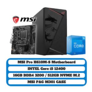 MSI Pro H610M-S, Intel i5-12400, 16 GB DDR4, SSD de 512 GB, conjunto de ordenador con carcasa MSI PAG M301