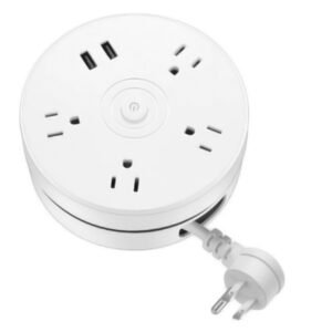 Regleta de 6 en 1 con 4 enchufes y 2 puertos USB (2 A), cable alargador de 1,8 m con gancho, enchufe plano - Negro